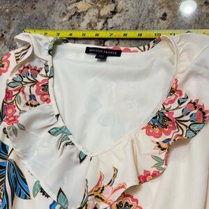 Boston Proper Floral Ruffle Maxi Dress- Cream and Multicolor Flowers.